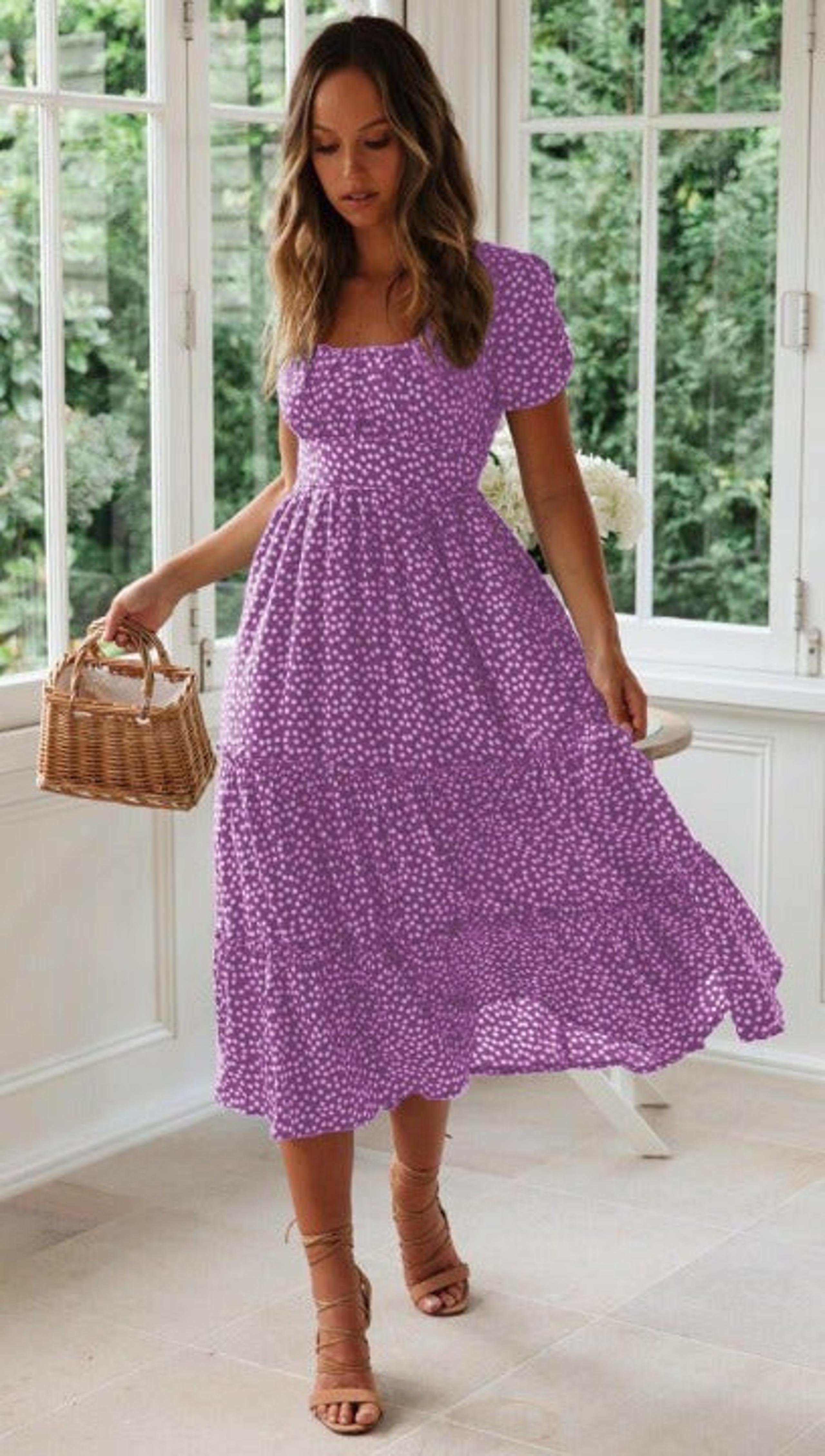 Women's Cute Summer Bohemian Floral Print Long Midi Dress S