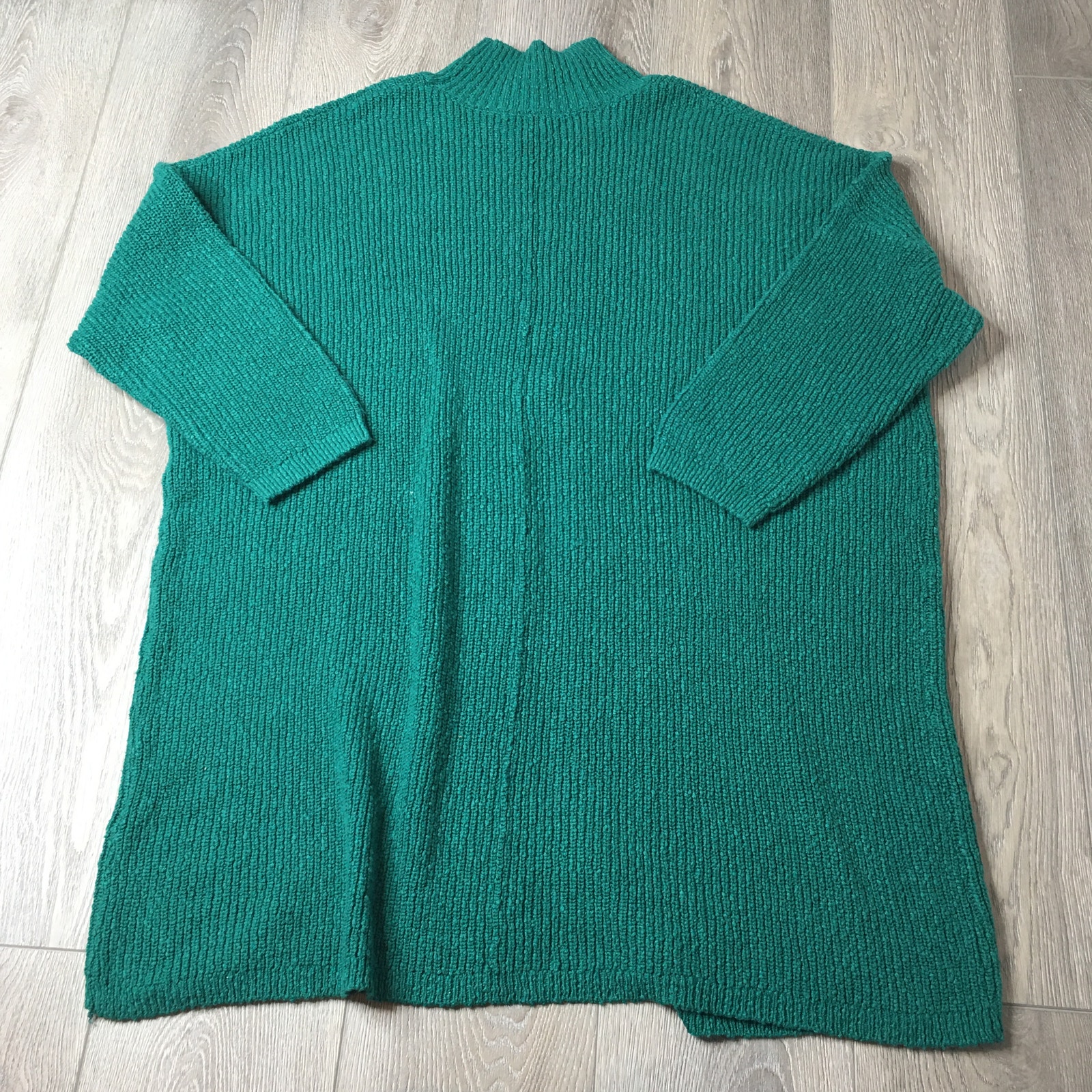 FP Beach Pullover Knitted Sweater Turtleneck Back Slit Long Sleeve Green Medium