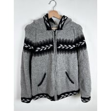 Native Creations Chunky Wool Sweater Hoodie Hand Made in Ecuador Full Zip Small