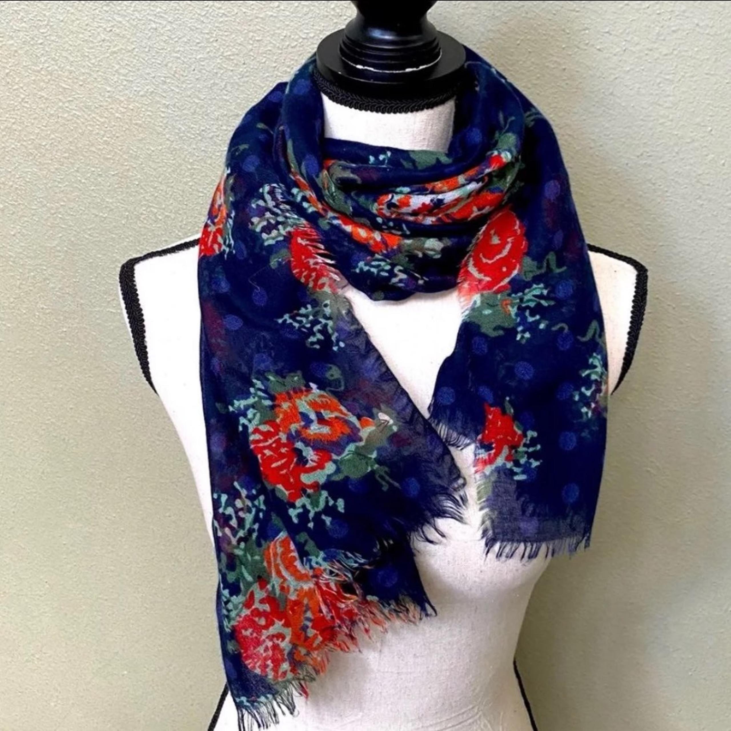 Boho Floral Polka Dot Fringe Wrap Scarf OSFM
