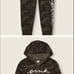 VS PINK Cropped Cinched Campus Hoodie & Jogger Set Camo Sz L