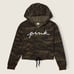 VS PINK Cropped Cinched Campus Hoodie & Jogger Set Camo Sz L