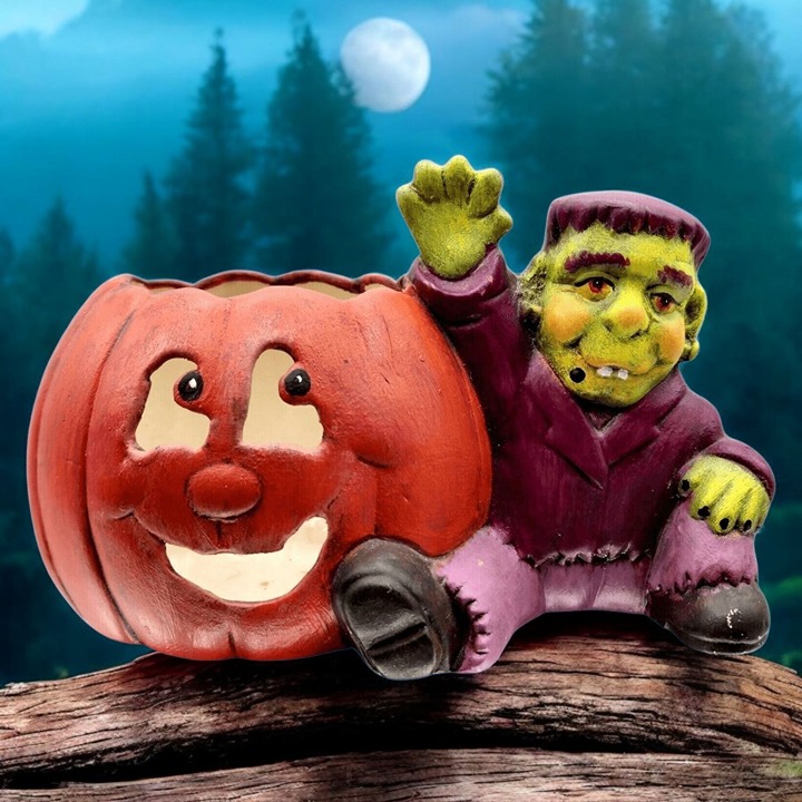 Frankenstein Monter Halloween Candle Holder with Pumpkin Ceramic Mold Vase