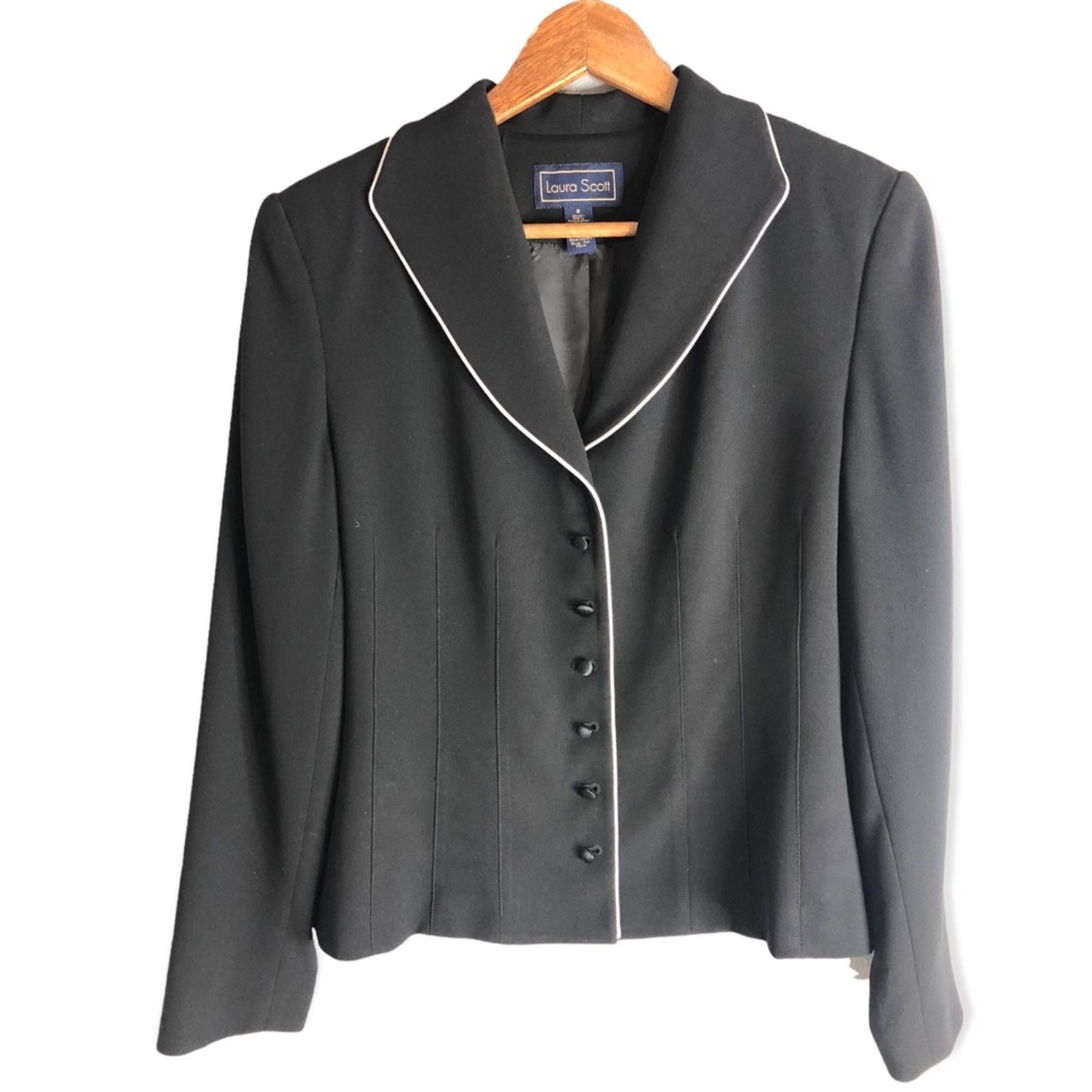 Laura Scott Vintage Black With White Lined Button Up Blazer