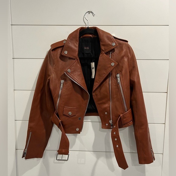 NWT Anthropologie LTH brown Mya cropped leather jacket