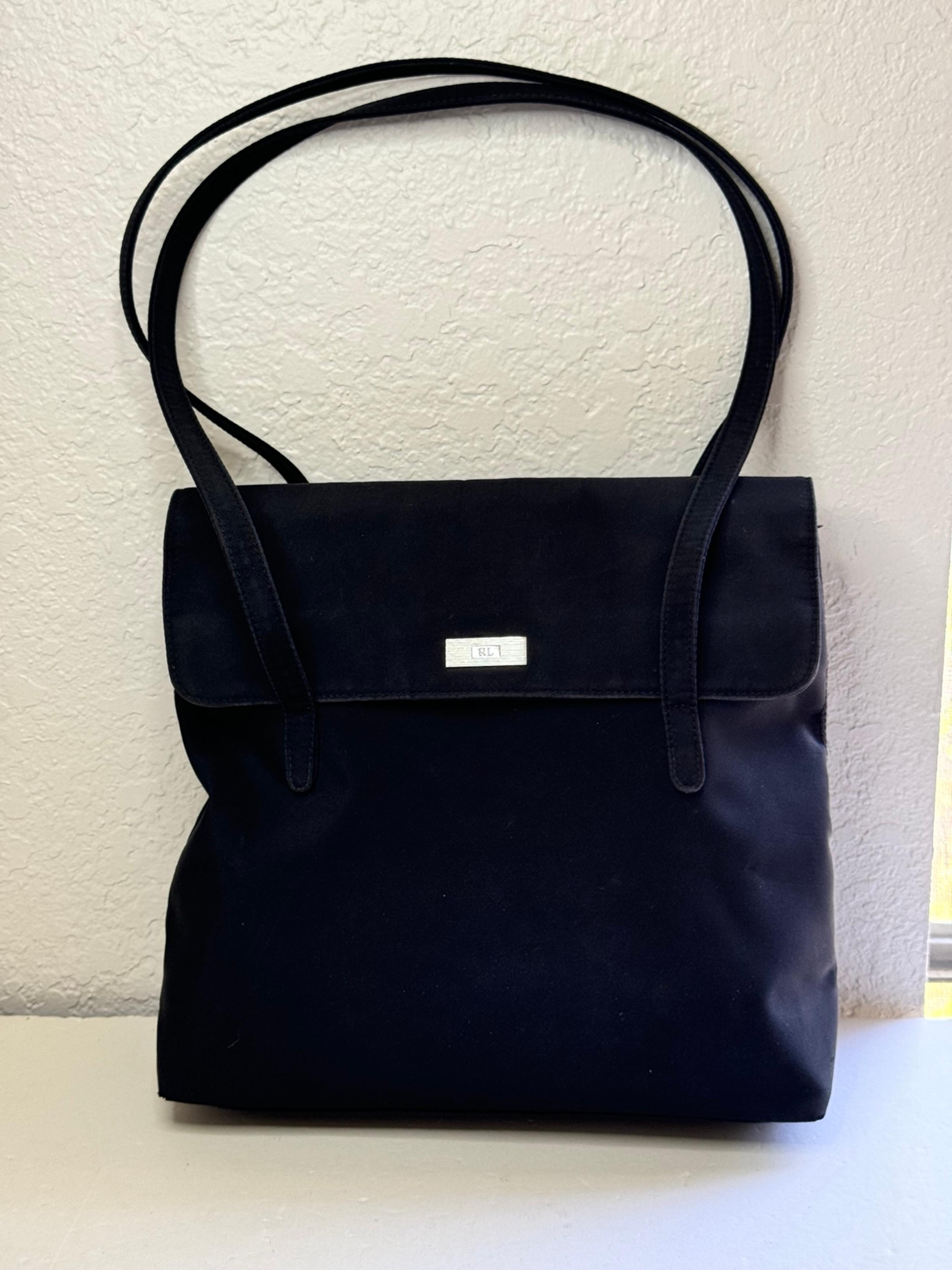 Ralph Lauren Purse Womens Black Canvas Pockets Snap