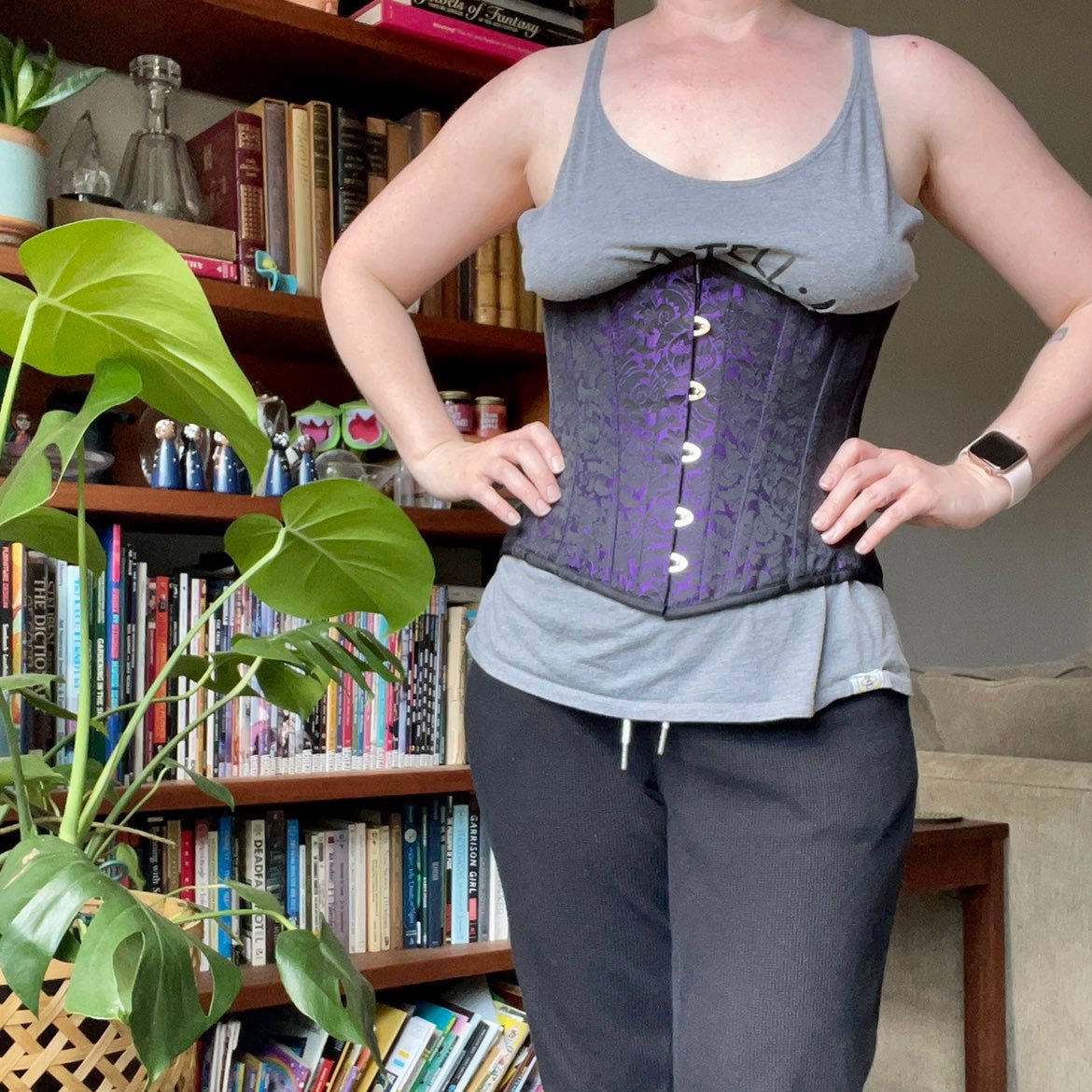 Steel boned waist training underbust corset purple black