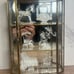 Vintage Brass & Mirror Display Case w/ Spun Glass Hand Blown Figurines x6