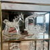 Vintage Brass & Mirror Display Case w/ Spun Glass Hand Blown Figurines x6