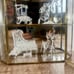 Vintage Brass & Mirror Display Case w/ Spun Glass Hand Blown Figurines x6
