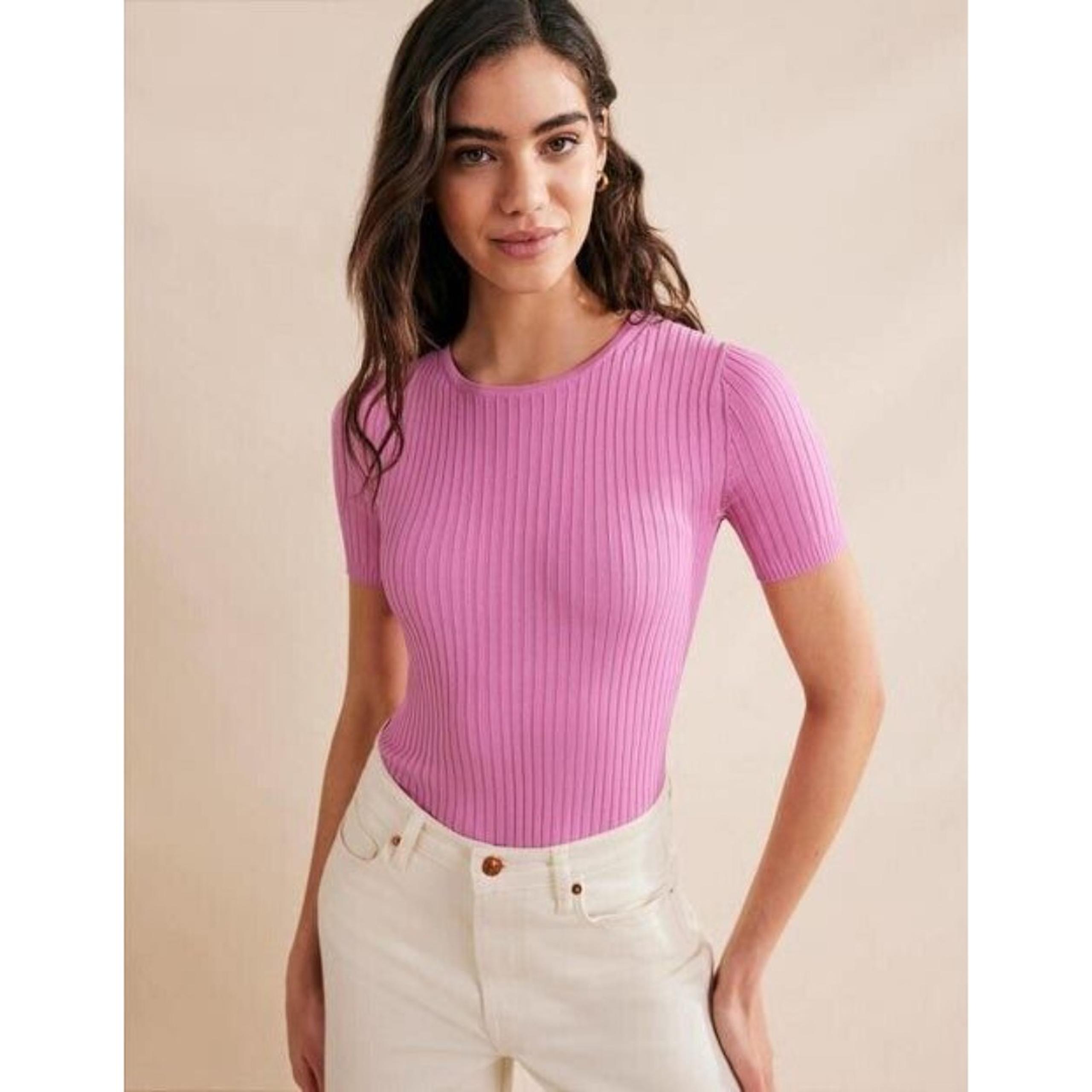 Boden Ribbed Knitted T Shirt Womens Size Small Pink Top New