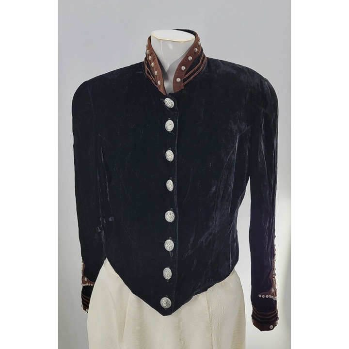 Double D Ranchwear Womens Black Velvet Mandarin Collar Military Coat S