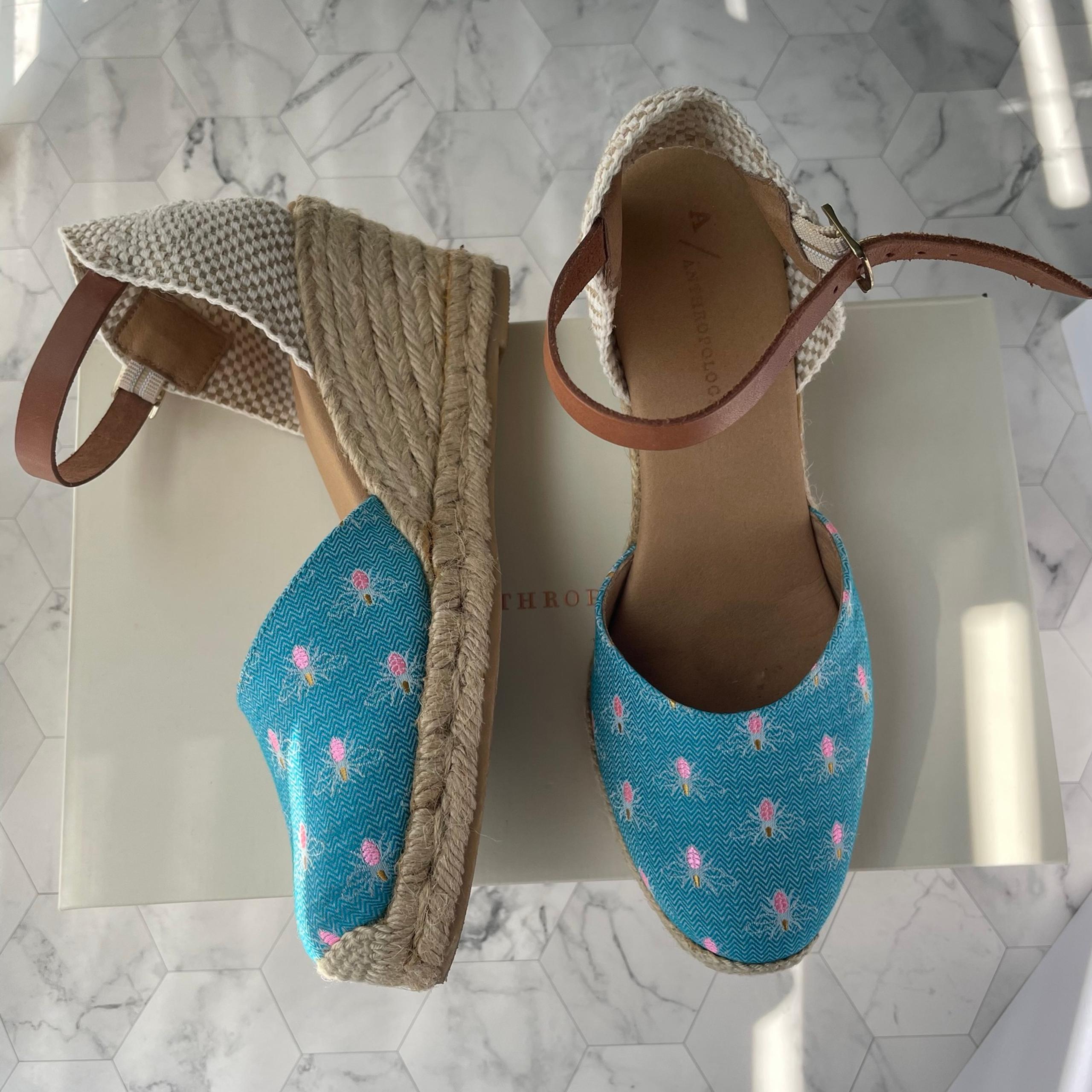 Anthropologie Women’s Critter Wedge Sandals Espadrille Size EU 38 Blue