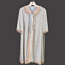 Vintage Beautiful Delicate Ivory Blush Lace Overlay Baby Light Blue Satan Robe