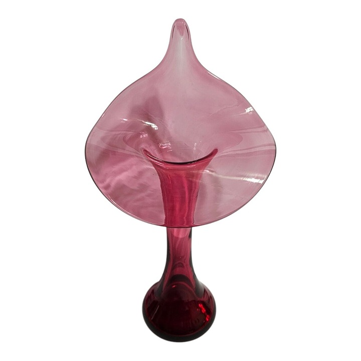 Pilgrim Cranberry Jack In The Pulpit Vase Hand Blown Art Glass 12-3/4 USA