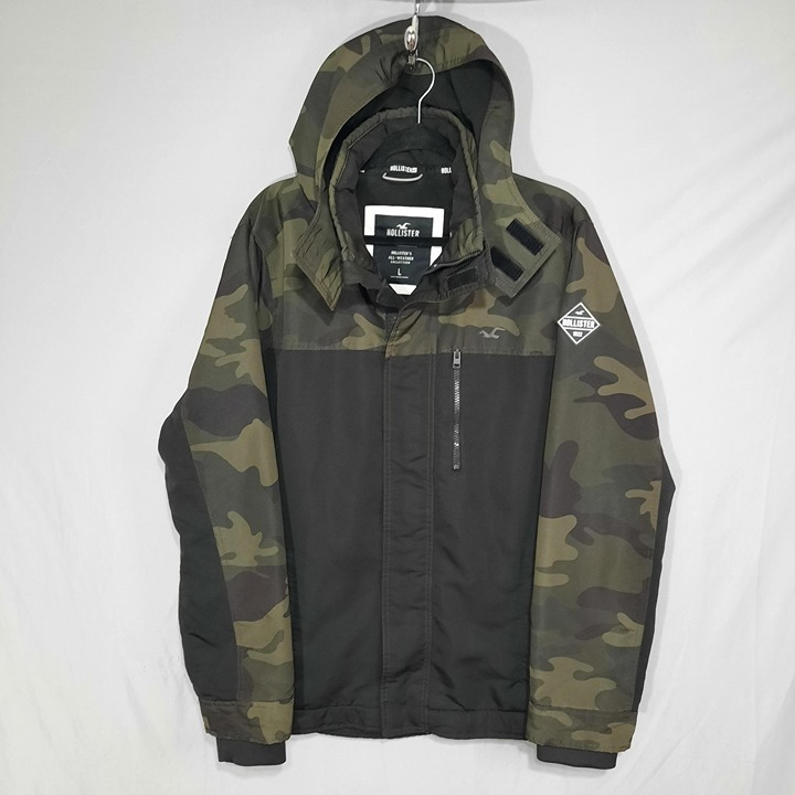 Hollister Jacket Mens Large All Weather Green Camo Fleece Lined Hooded Coat