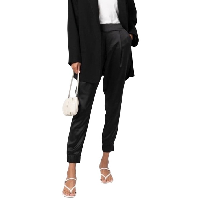Spanx Womens The Perfect Black Satin Jogger Pants With Elastic Waist Size S