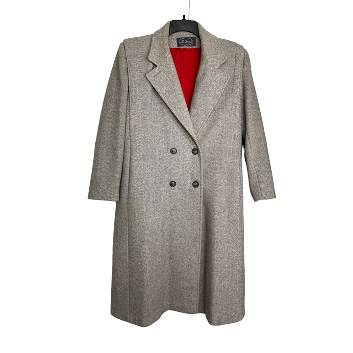 Vintage Ms. Freddi Womens Grey and White Herringbone Double-Breasted Coat