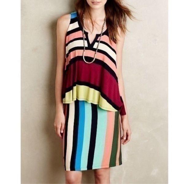 Maeve Anthropologie NWT Davina colorful striped layered look dress