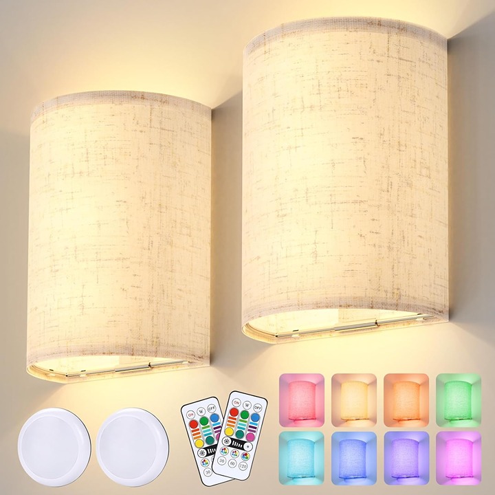 Wall Sconces Set of Two Battery Operated: Magnetic Wall Lamp Rechargeable