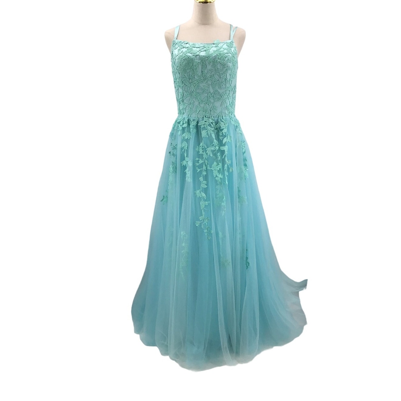 FORMAL 14 1X plus light blue embroidered corset tulle maxi dress gown NEW B109