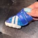 Blue stripe pleather dog high top sneakers