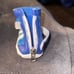 Blue stripe pleather dog high top sneakers