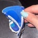 Blue stripe pleather dog high top sneakers