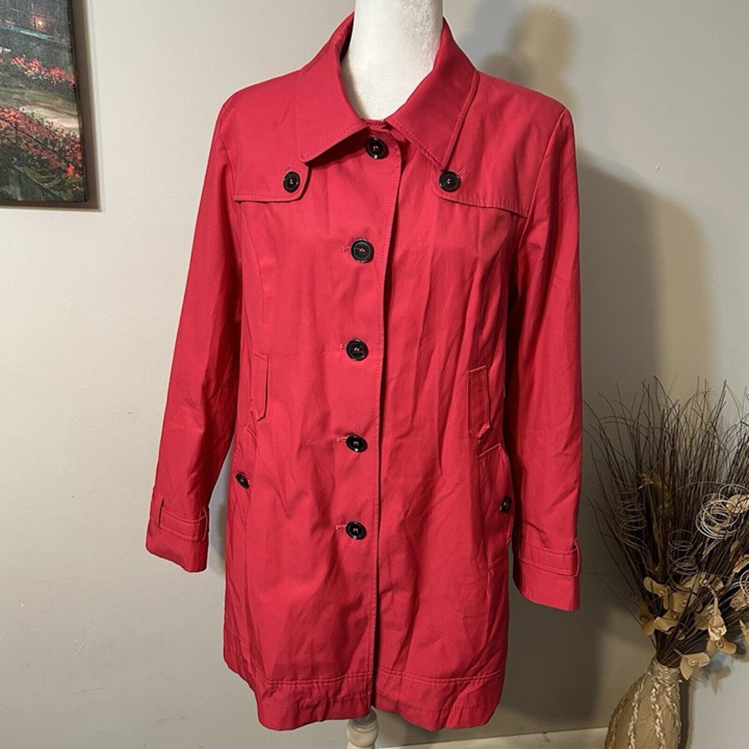 Womens New York Trench Coat Jacket Lined Hot Pink Lightweight XL - Tommy Hilfiger