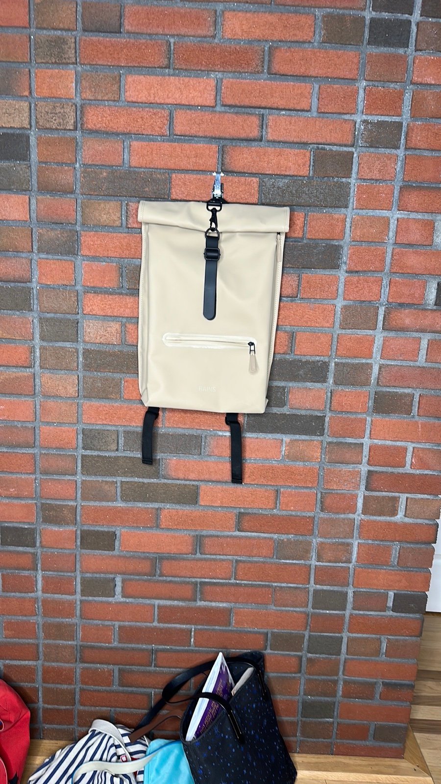 Rains Beige Rolltop Backpack