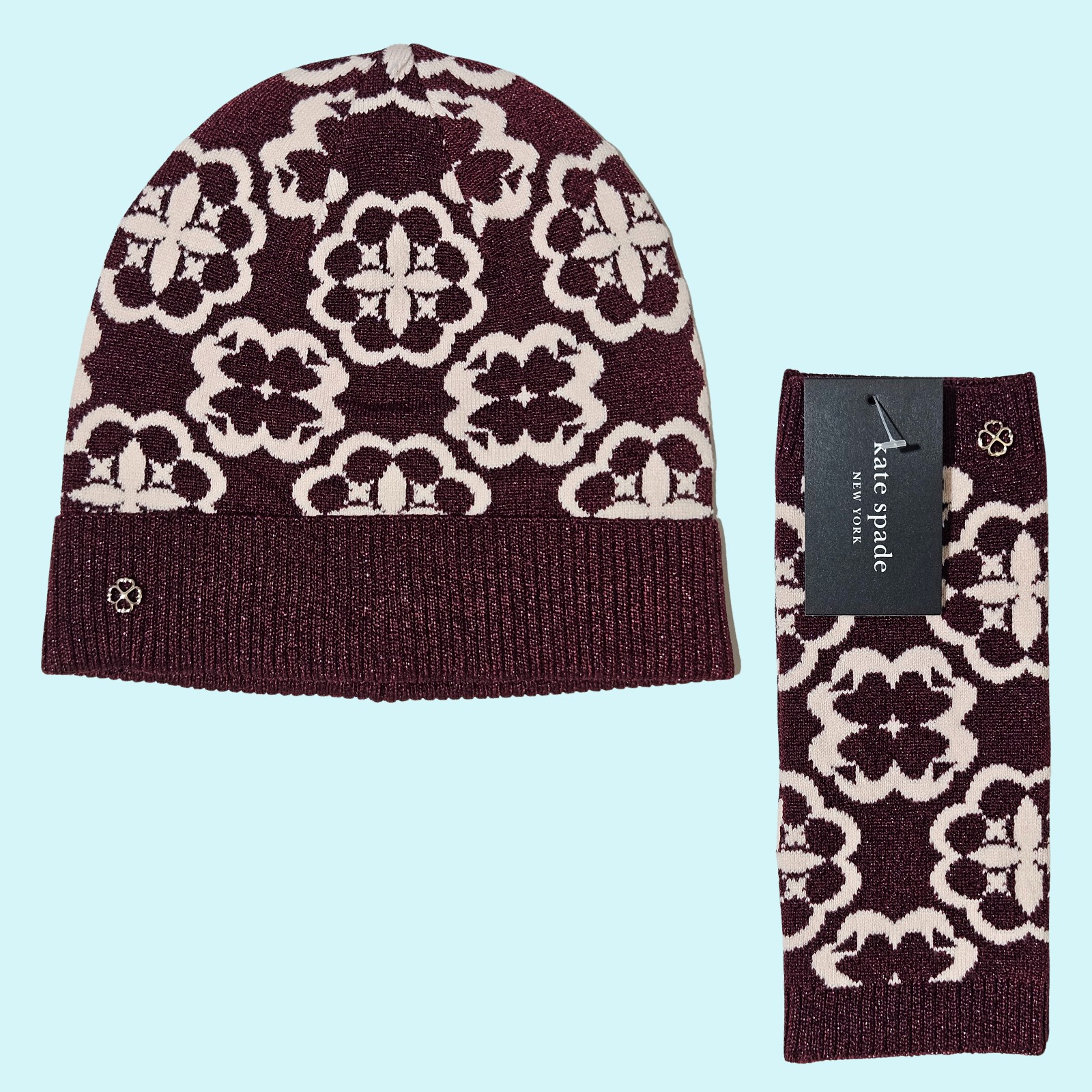 Bundle Kate Spade Wool Blend Arabesque Beanie & Arm Warmers English Rose Floral