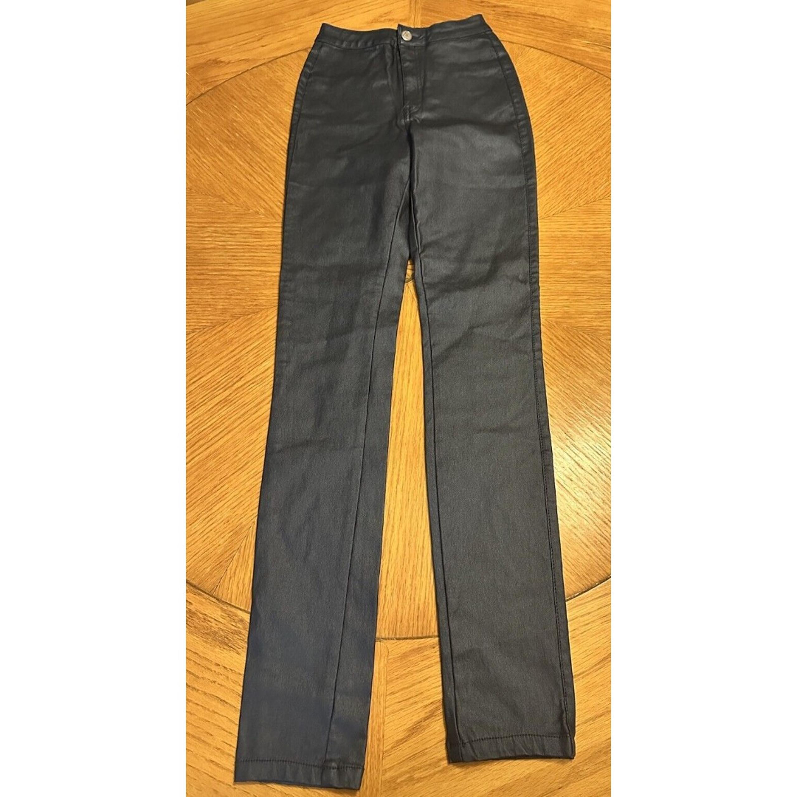 Missguided Pants Faux Leather Women Size 0 Grey-Blue Straight Leg Skinny
