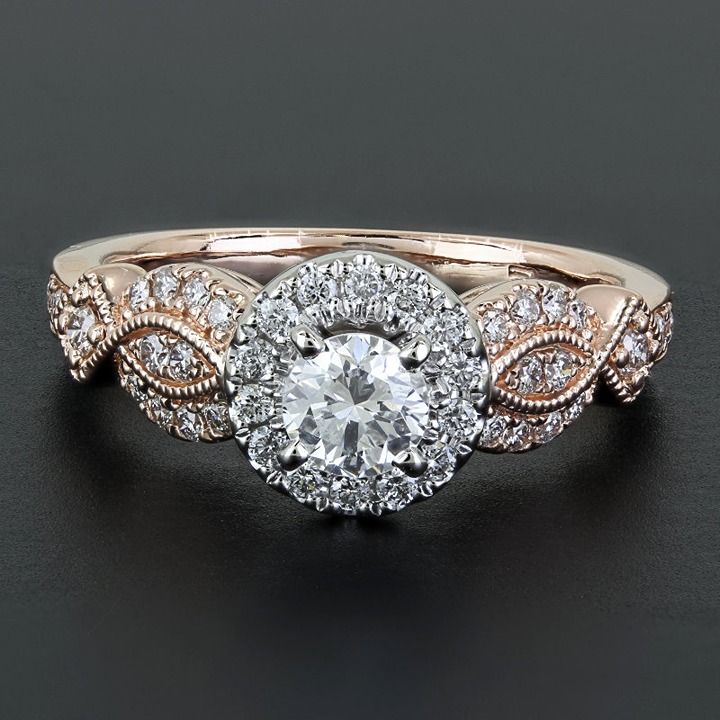 10k Rose Gold Diamond Halo Wedding / Engagement Ring by Legend Jewelry