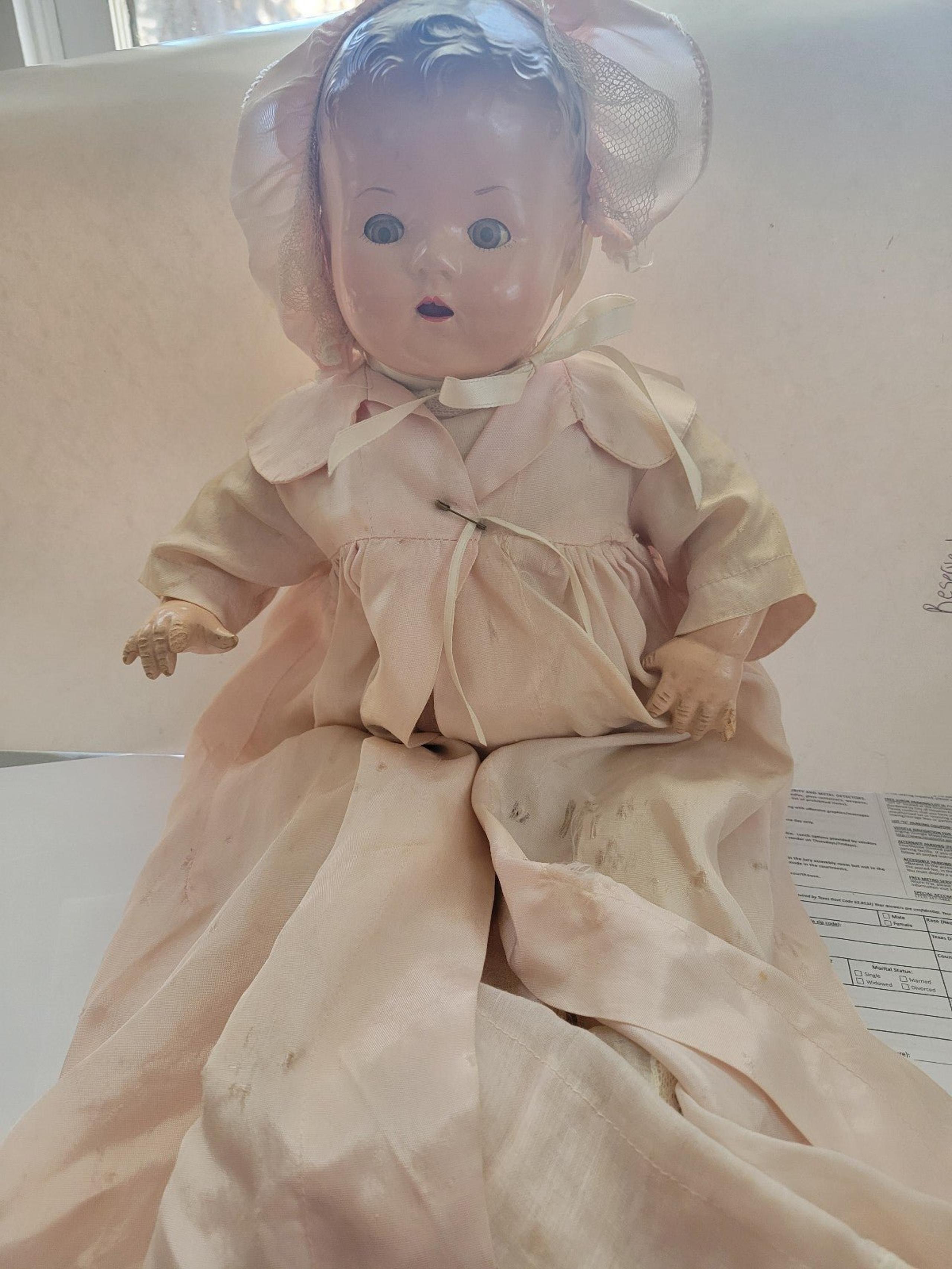Vintage antique baby doll 19" with  pink gown