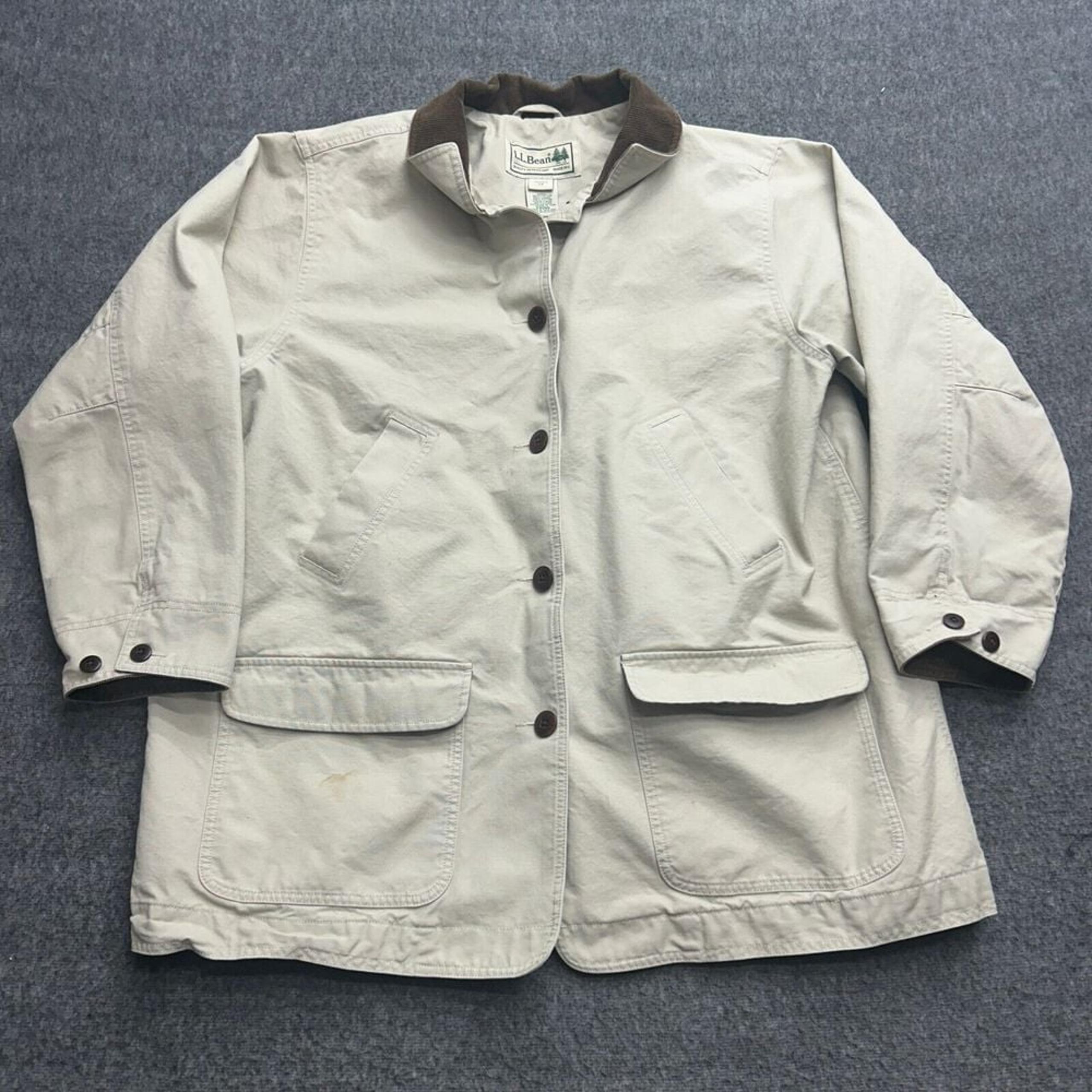 LL Bean Barn Chore Jacket Womens XL Canvas Coat Lined Corduroy Collar Beige