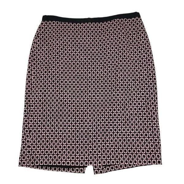 Talbots Womens Woven Pencil Skirt size 14 Pink Black Geometric Wool