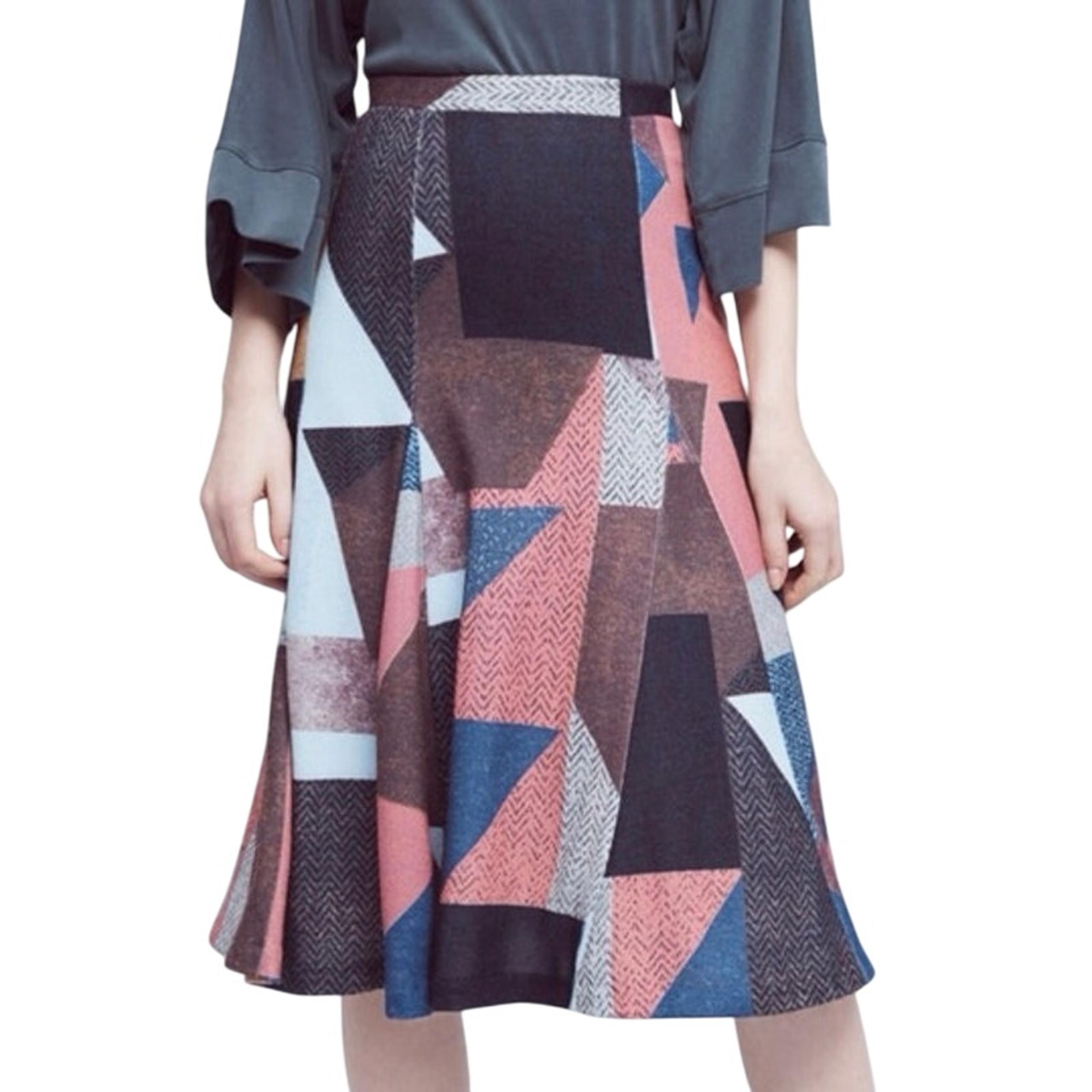 MAEVE Anthropologie Cubist Knit Multicolor Midi Skirt Pull-On Grannycore - Sz M