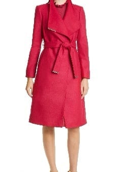 Ted Baker Wool Blend Wrap Coat Deep Pink