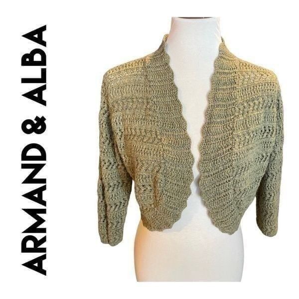 Armand & Alba Sage Green Valero Crochet Sweater /Open Cardigan Size Large-EUC
