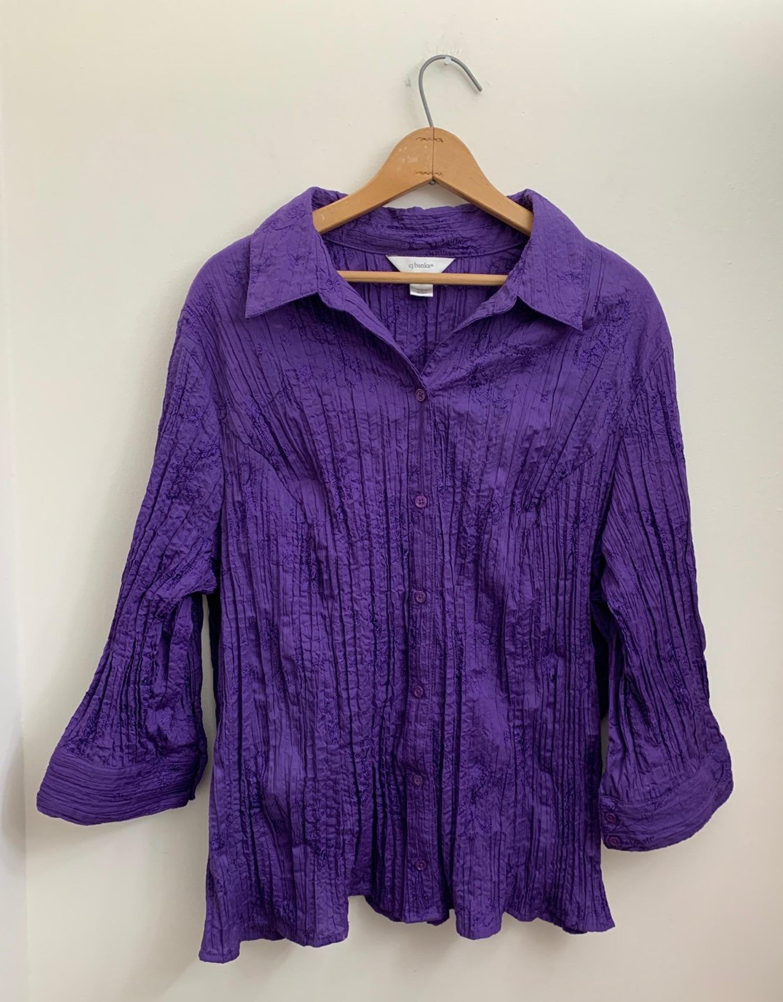 CJ Banks purple long sleeve button down blouse top