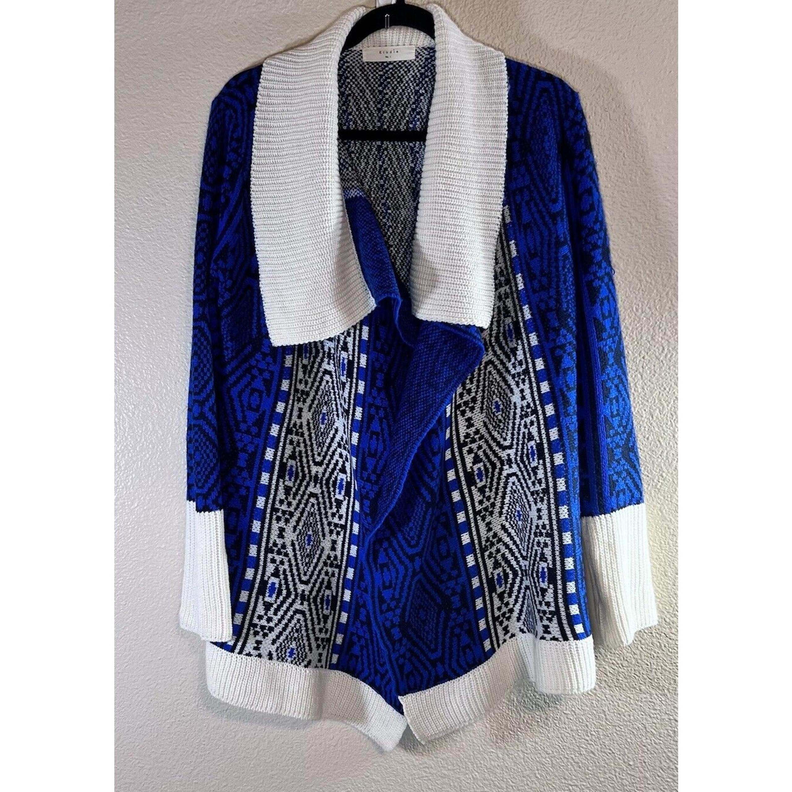 Elodie Size Large Sweater Open Front Tribal Boho Print Long Sleeve Cardigan