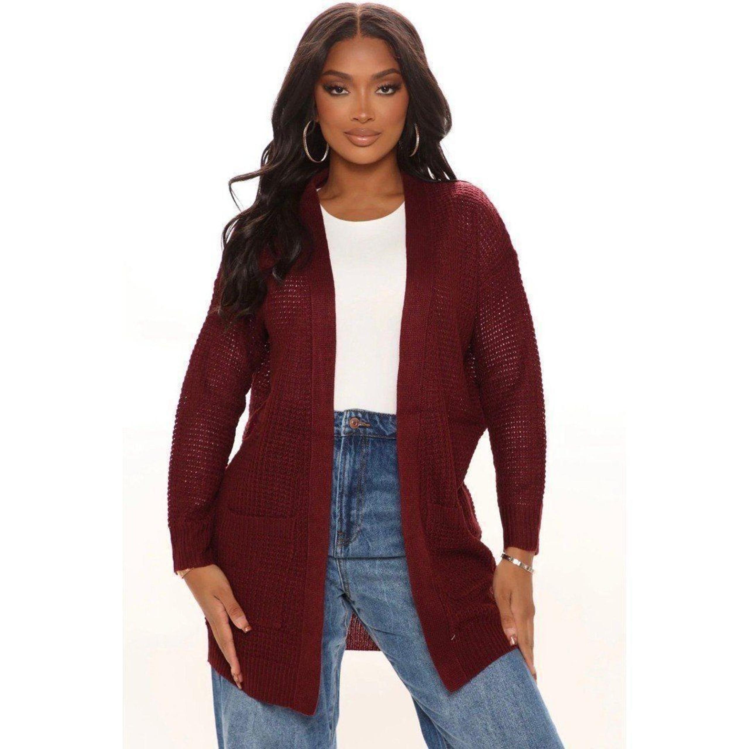 Fashion Nova NWT Medium Women Red Duster Comfy Knit Long Sleeve Cardigan Sweater