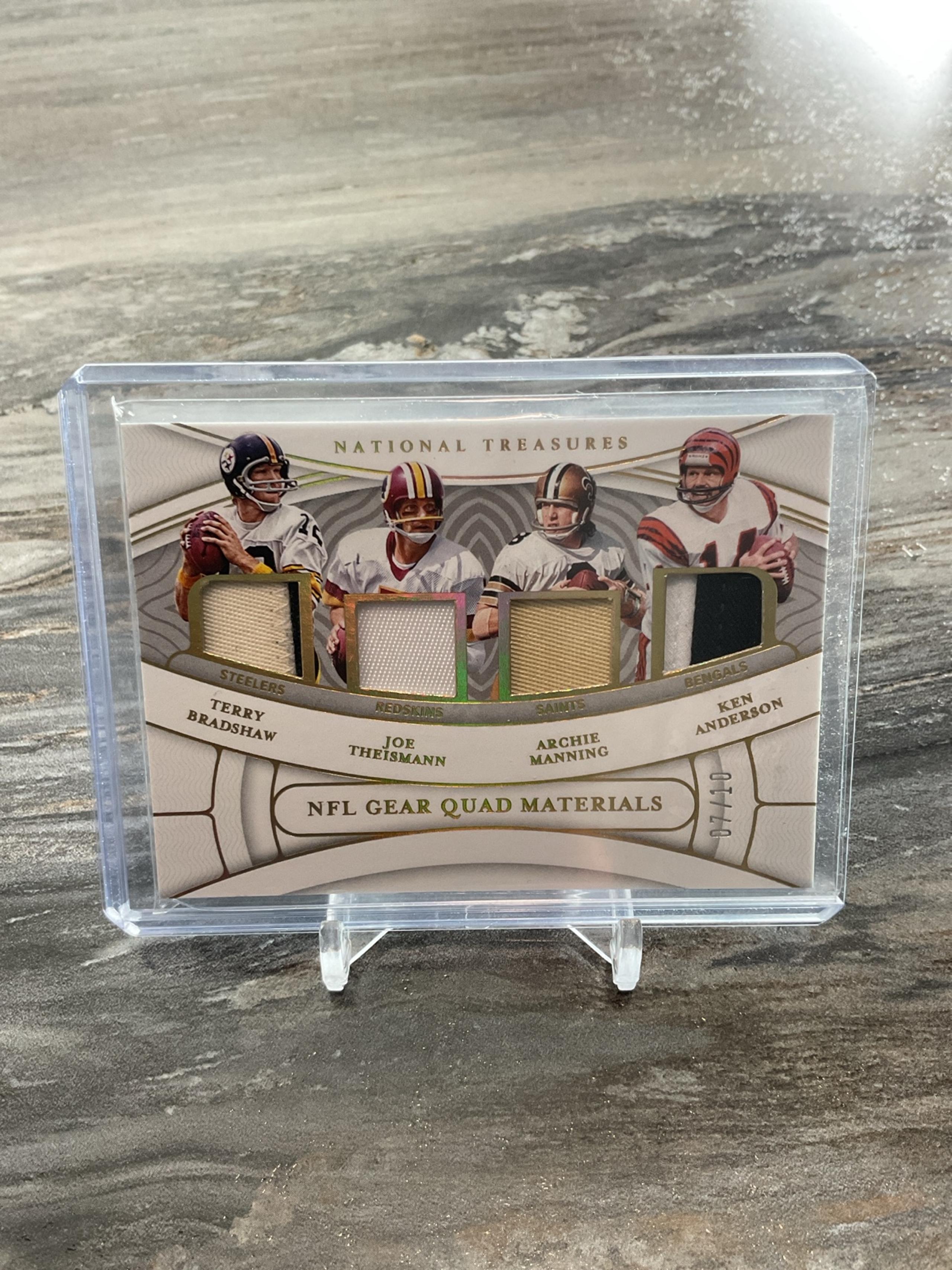 Terry Bradshaw Joe Theismann Archie Manning Ken Anderson Quad Patch Card 7/10