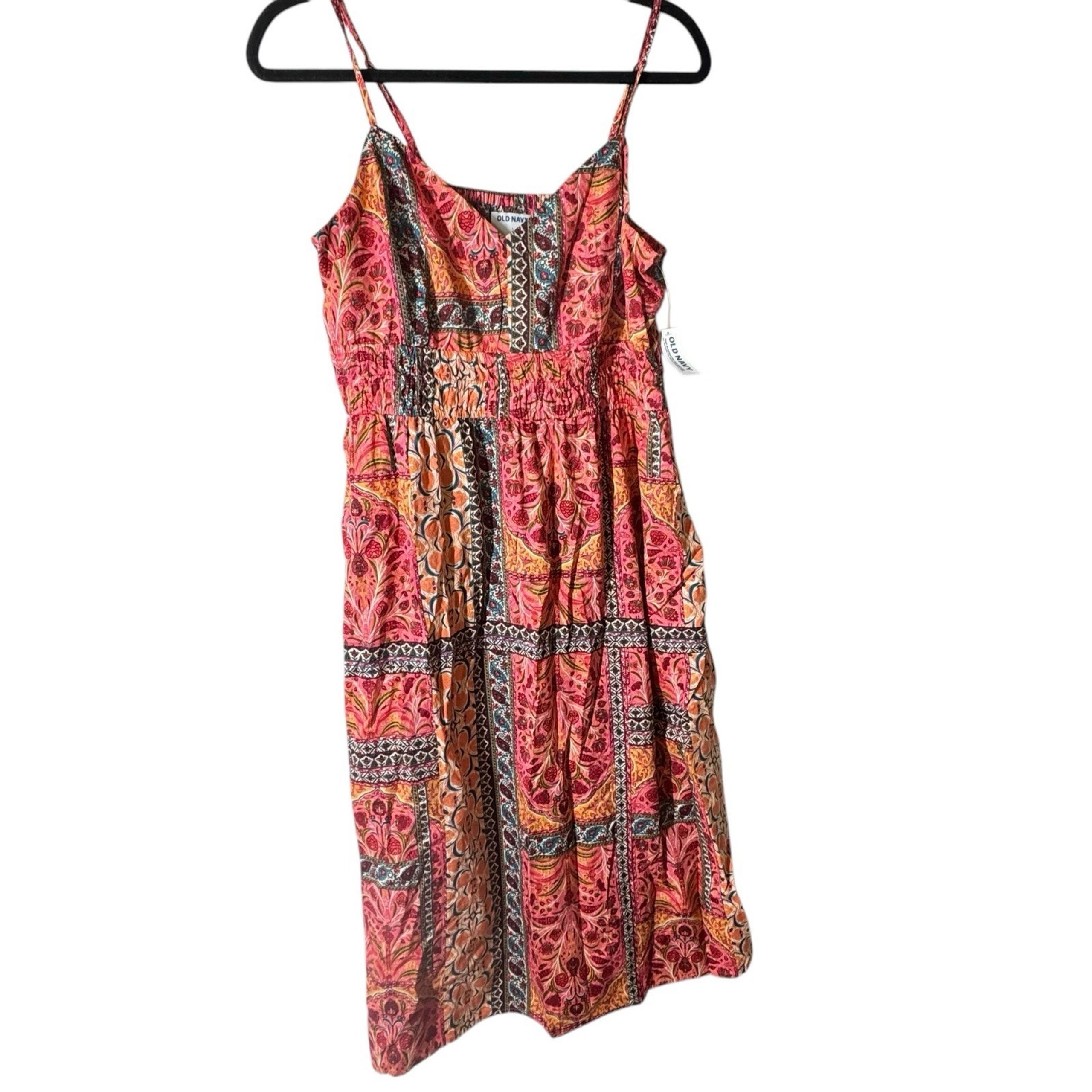 Old Navy Sundress Women's Large Pink Paisley Cotton Straps Babydoll Cottagecore