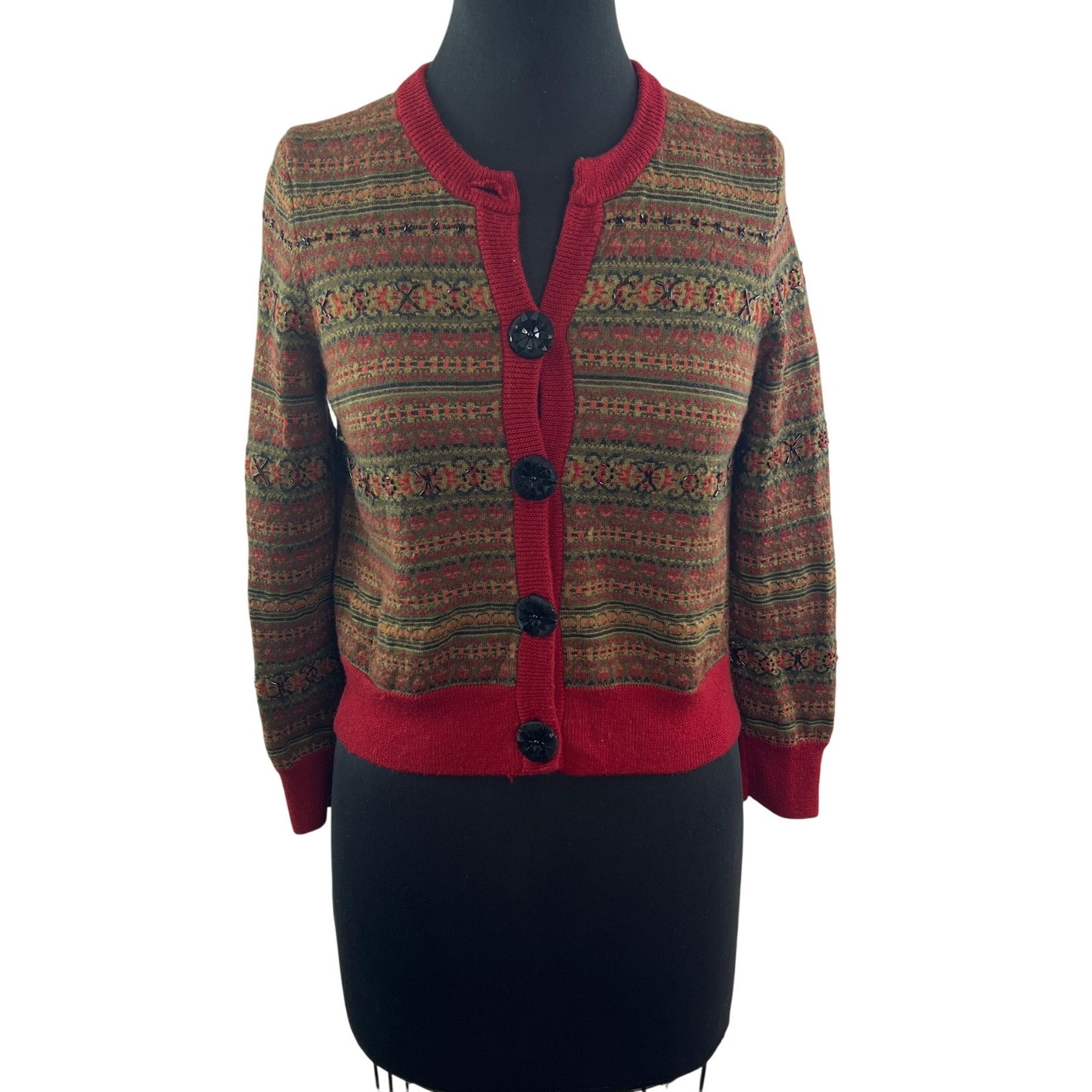 Easel Anthropologie Cardigan Sweater Fair Isle Knit Crew Neck Front Button S/ M?