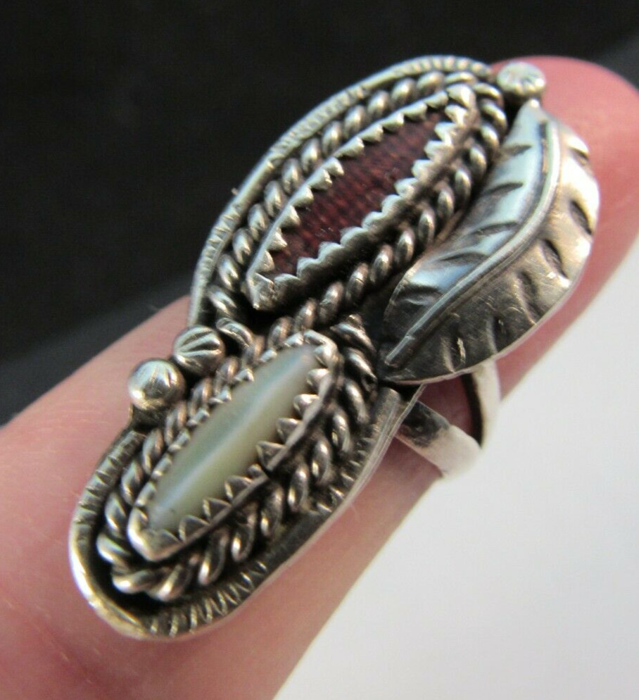 Estate Sale STERLING SILVER southwest band ring 925 5.7g size 7 FEATHER