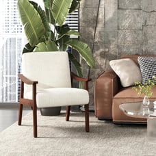 Corduroy Accent Chair, Mid-Century Modern Armchair with Solid Wood Legs Cream