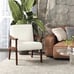 Corduroy Accent Chair, Mid-Century Modern Armchair with Solid Wood Legs Cream