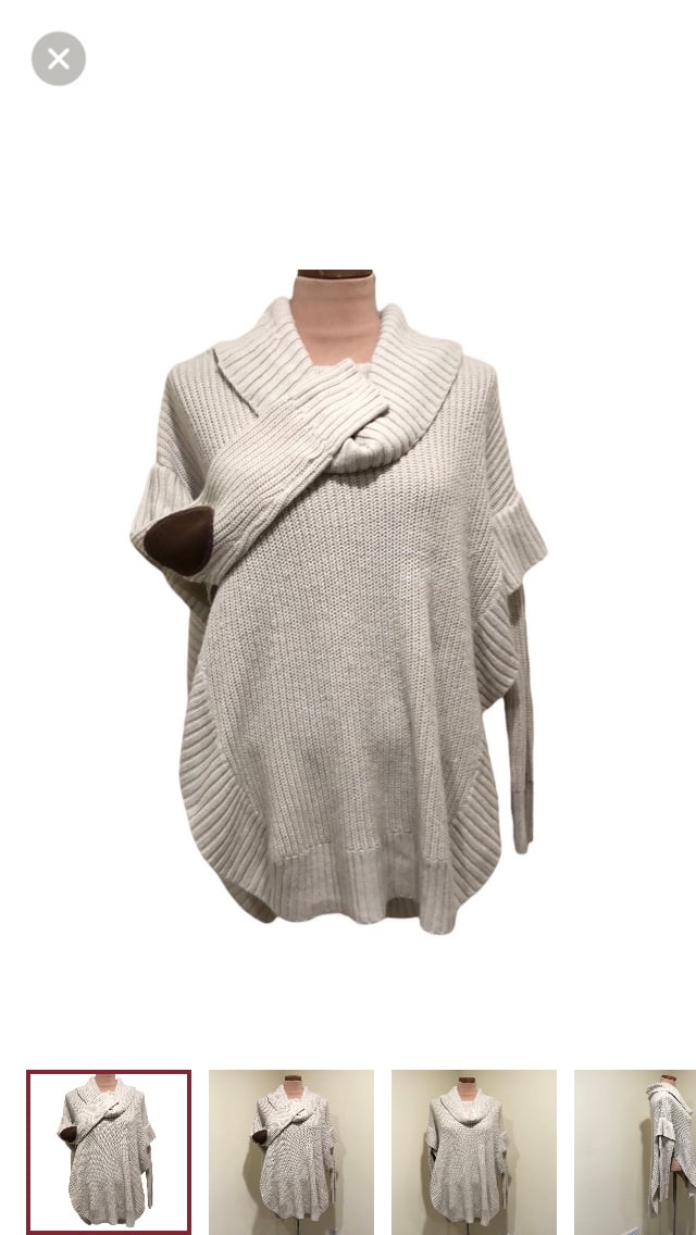 Anthropologie RD Styles Poncho Cowl Neck Sweater Size Large Beige Elbow Patch