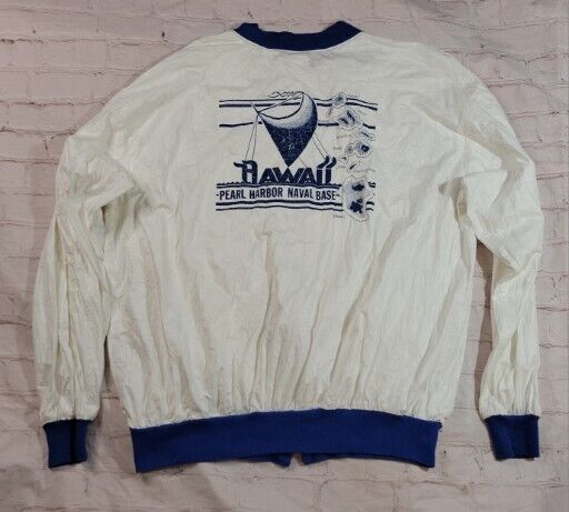 Vtg Pearl Harbor Naval Base Hawaii White Paper Jacket Wow Company Sz. Large Navy